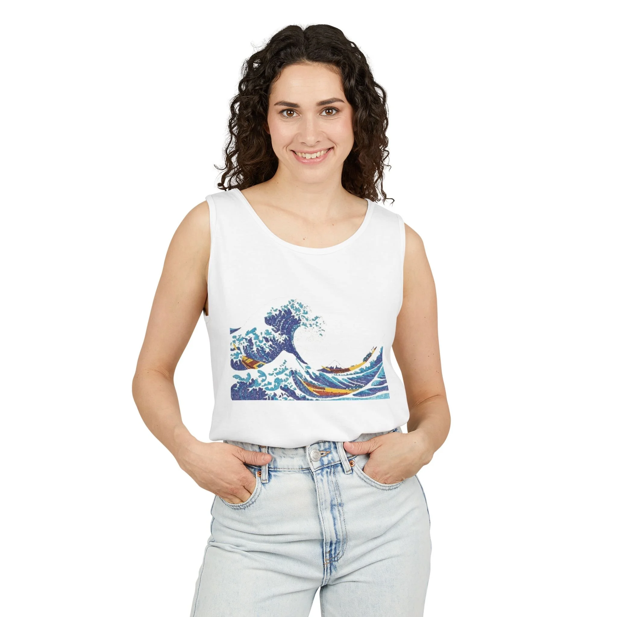 Stippled Great Wave Off Kanagawa Unisex Garment-Dyed Tank Top