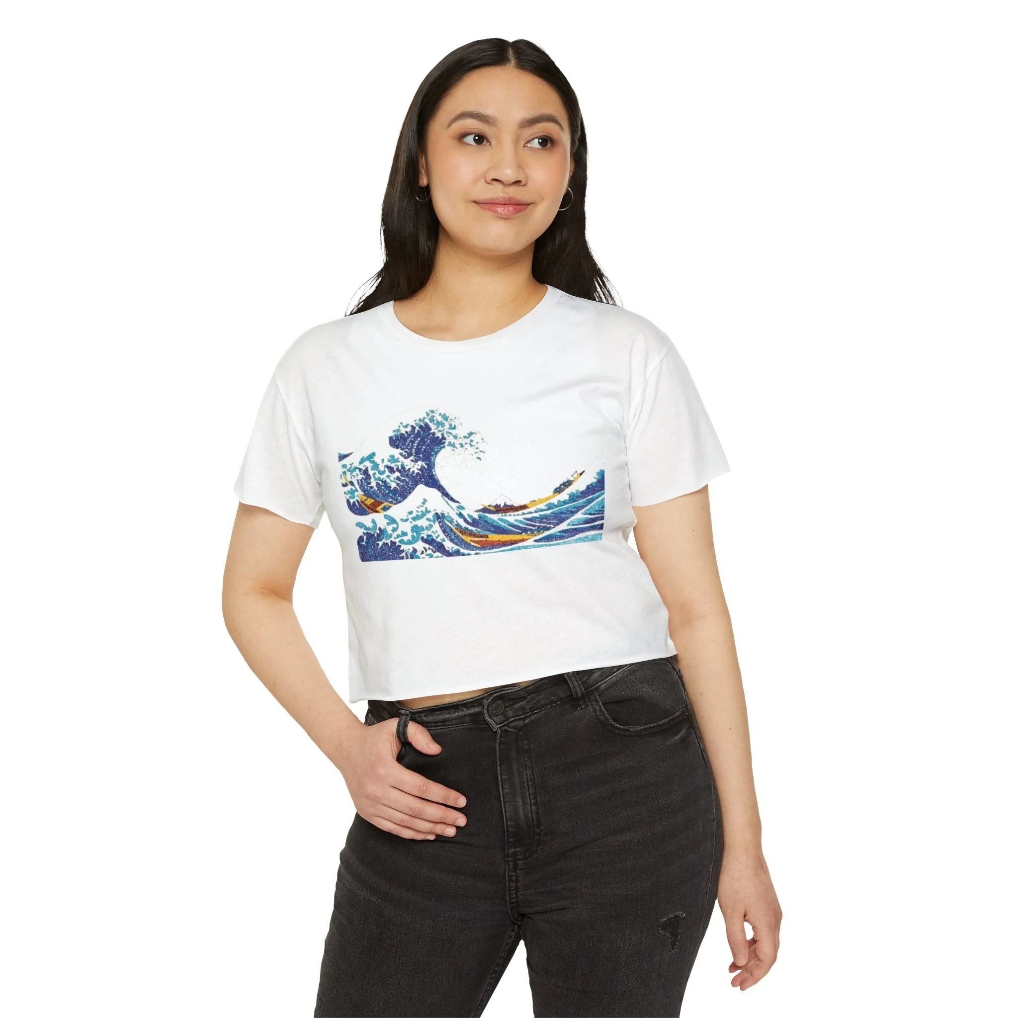 Stippled Great Wave Off Kanagawa Women's Festival Crop Top