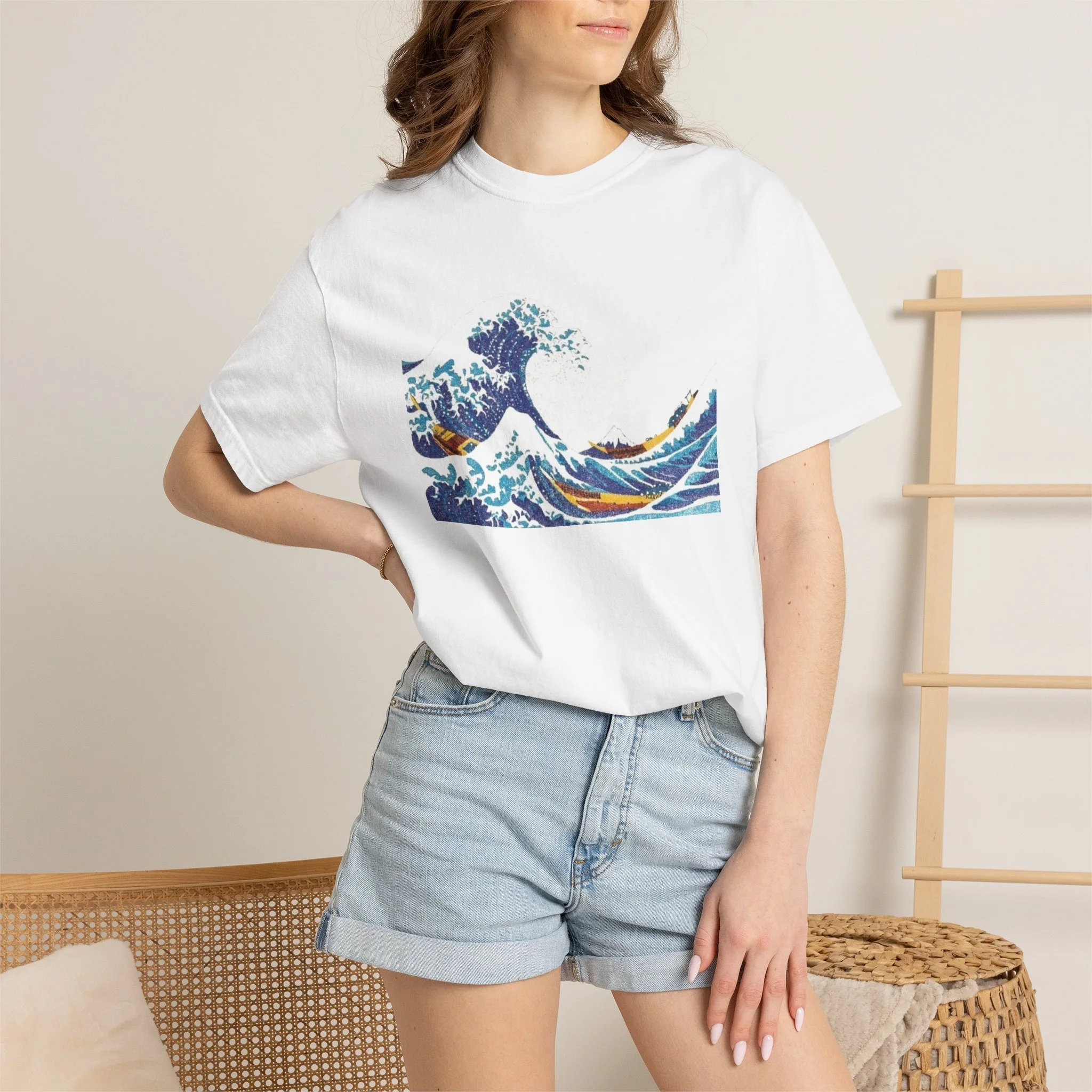 Stippled Great Wave Off Kanagawa Unisex Garment-Dyed T-shirt