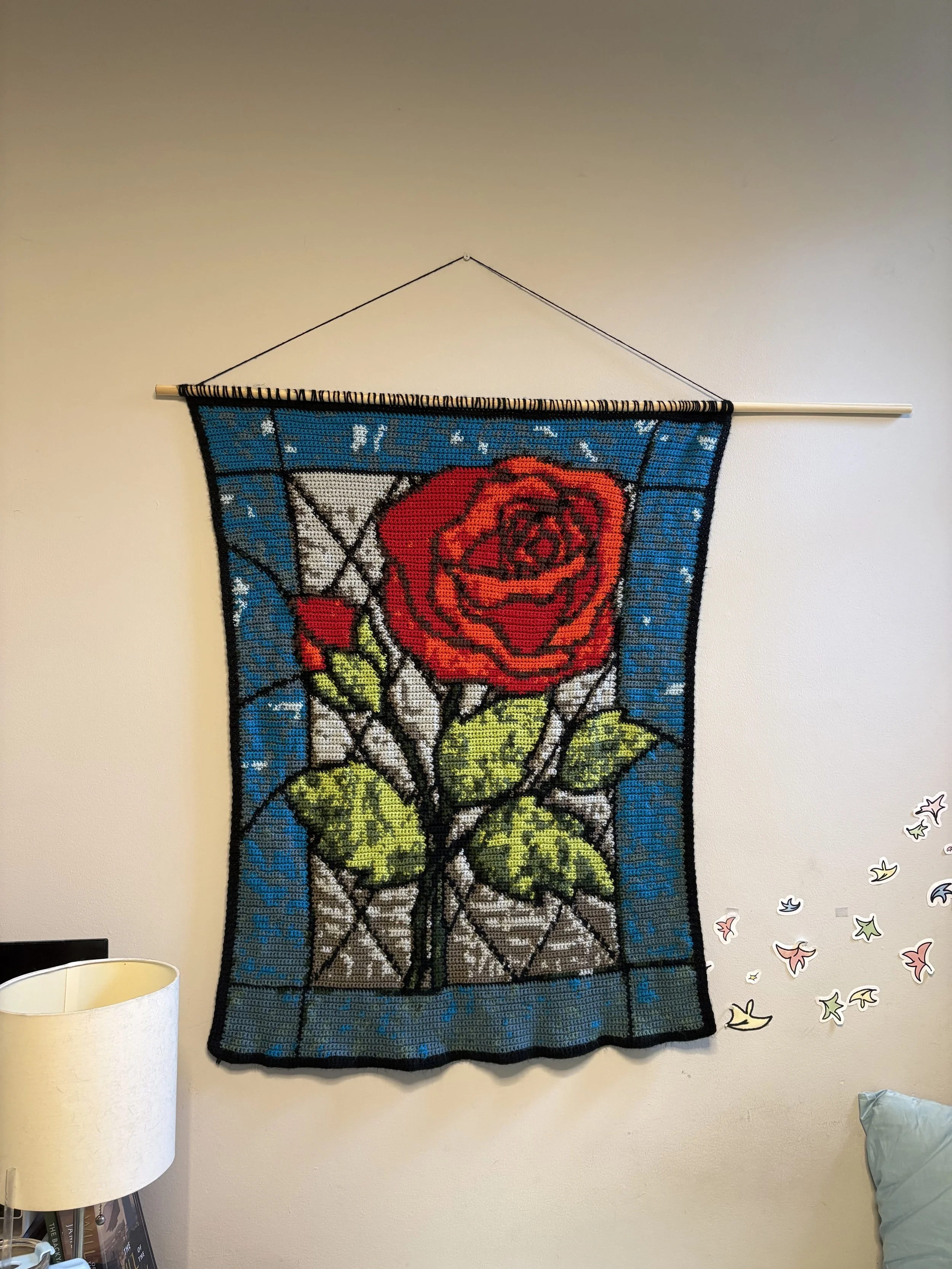 Stained Glass Rose Tapestry