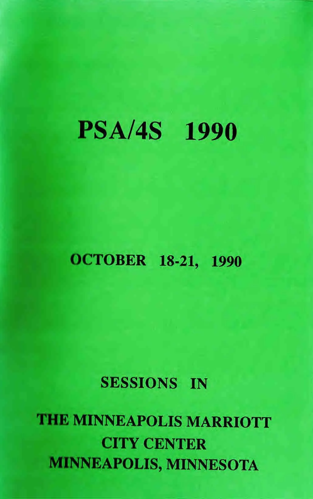 Conference program cover for the PSA/4S 1990 joint conference, held October 18-21, 1990, at the Minneapolis Marriott City Center in Minneapolis, Minnesota.