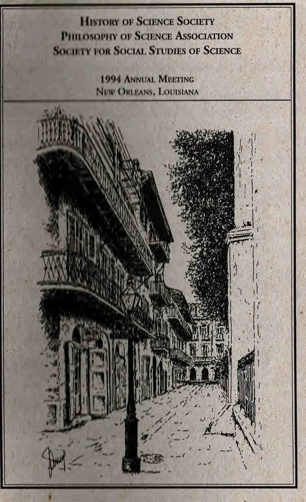 Program cover for the 1994 Meeting of the History of Science Society, Philosophy of Science Association, and Society for Social Studies of Science held in New Orleans, Louisiana, in October 1994
