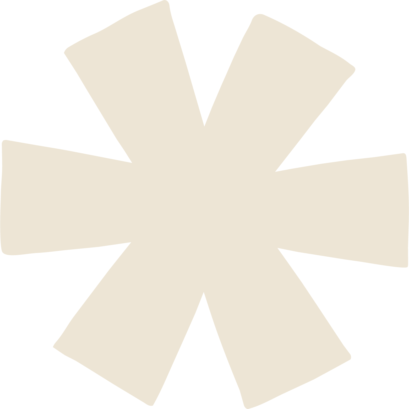 Illustration of a beige, flower-shaped object with six broad petals.