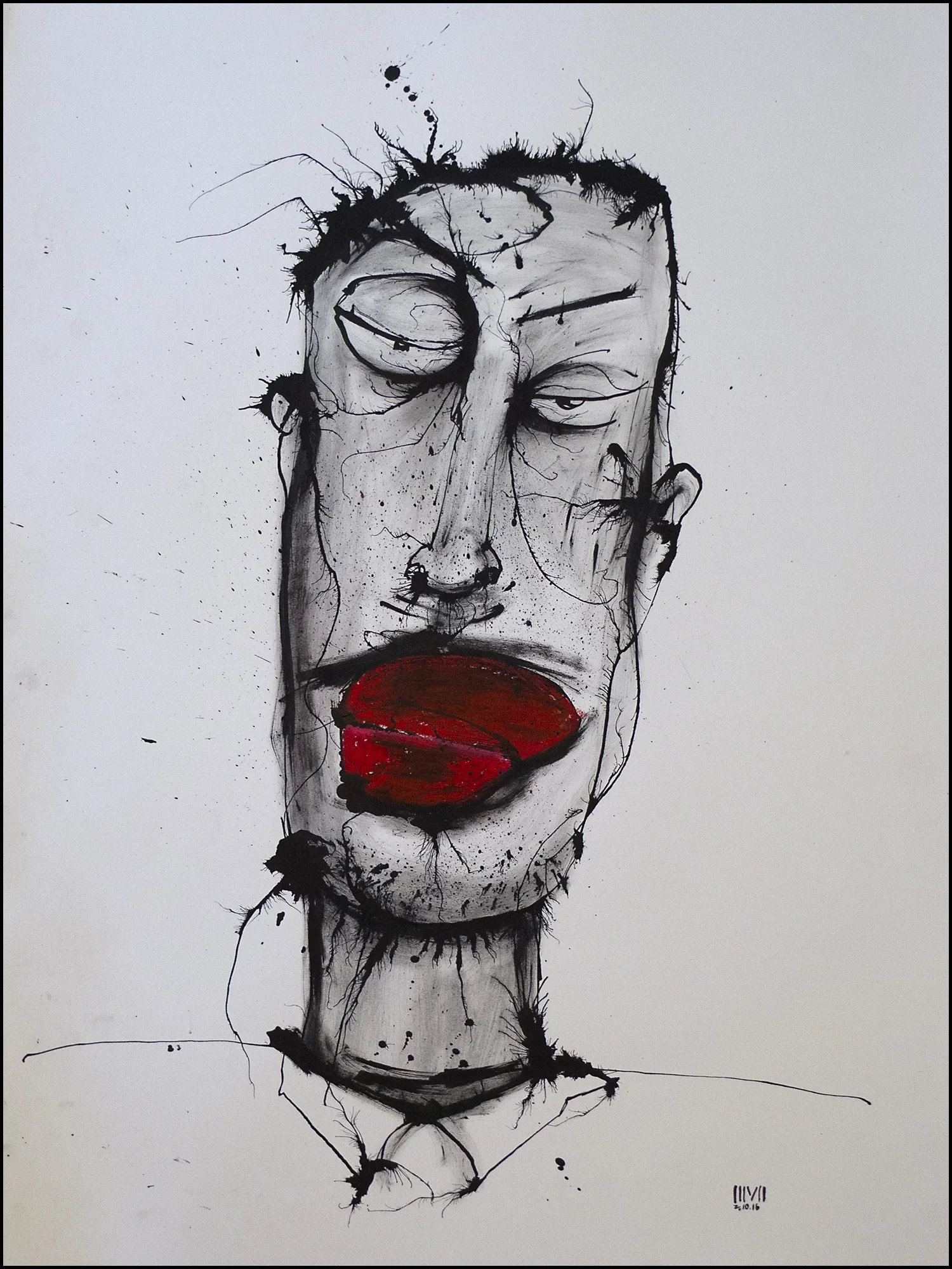 'Theo w/ Red Lipstick' | 18" x 24" (45.7cm x 61cm) | Ink, Pastel on Paper | c.2016