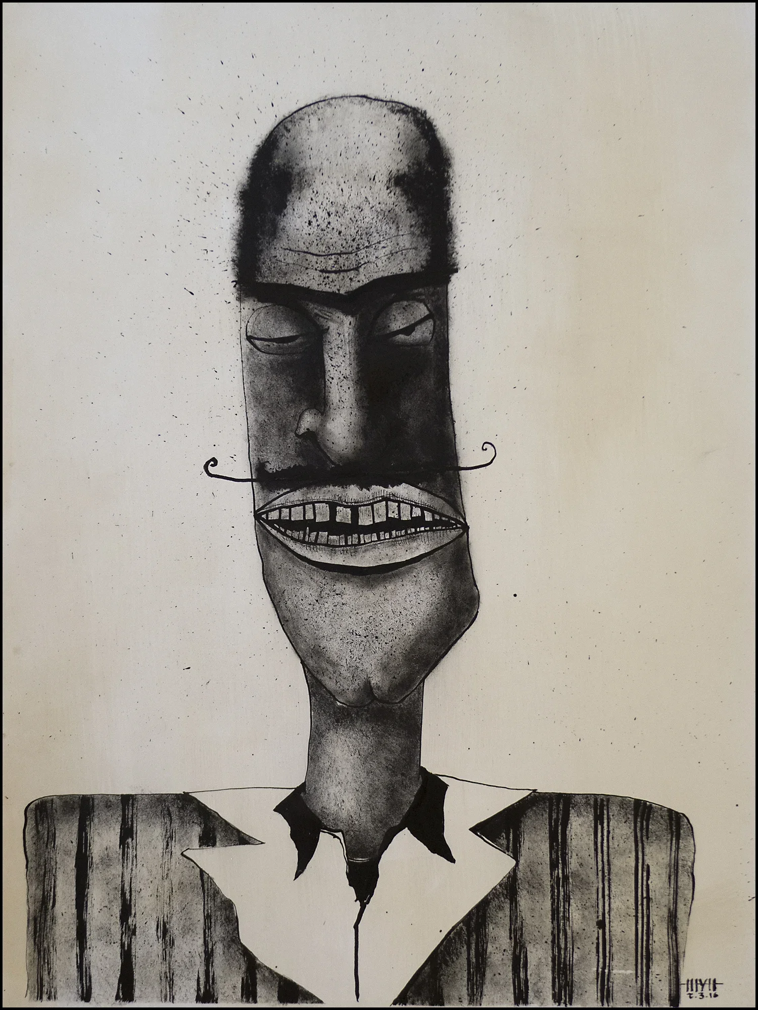 'Man w/ Mustache I' | 18" x 24" (45.7cm x 61cm) | Coffee, Ink on Paper | c.2016