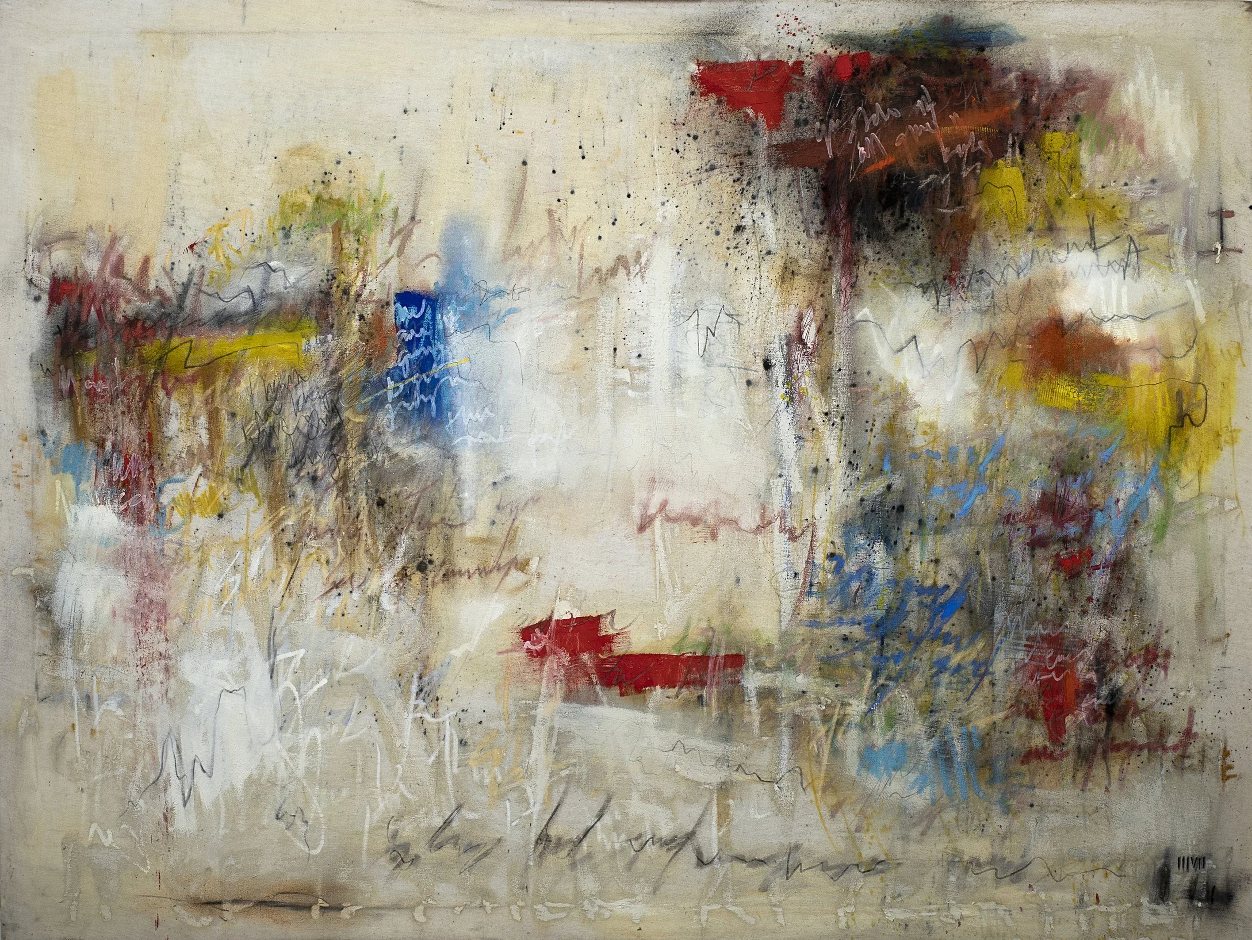 'Untitled' | 48” x 36” (122cm x 91.5cm) | Acrylic, Charcoal, Crayon, Graphite, Ink, Lead, Marker, Oil, Pastel on Canvas | c.2022