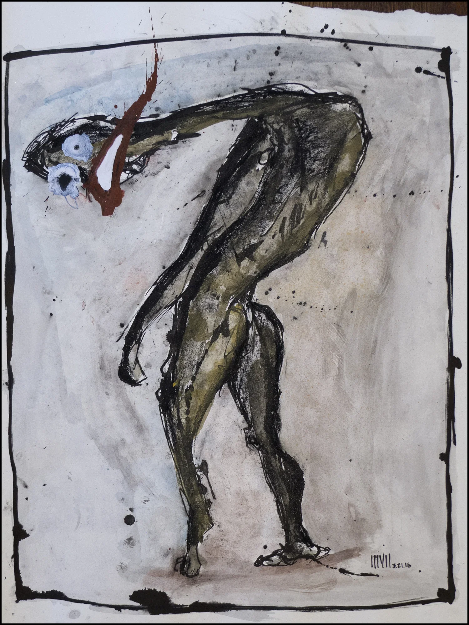 'Cave Dweller w/ Flash' | 18" x 24" (45.7cm x 61cm) | Charcoal, Gesso, Ink, Pastel, Water Color on Paper | c.2016