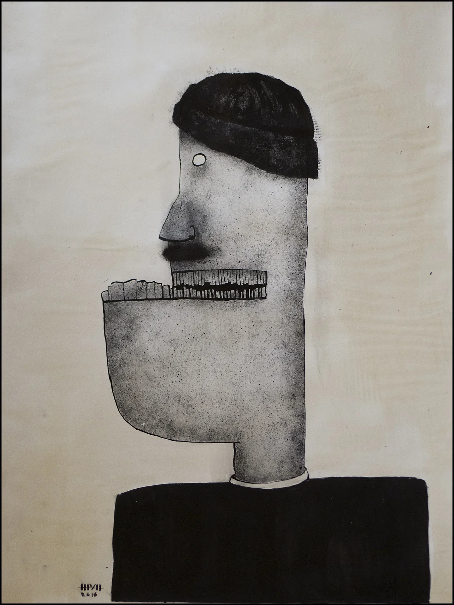 'Man w/ Mustache III' | 18" x 24" (45.7cm x 61cm) | Coffee, Ink on Paper | c.2016