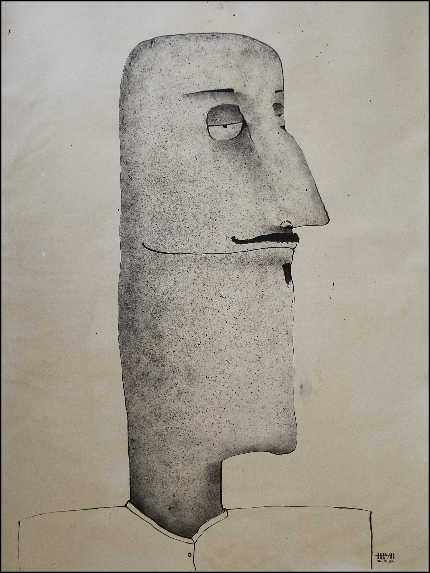 'Man w/ Mustache II' | 18" x 24" (45.7cm x 61cm) | Coffee, Ink on Paper | c.2016