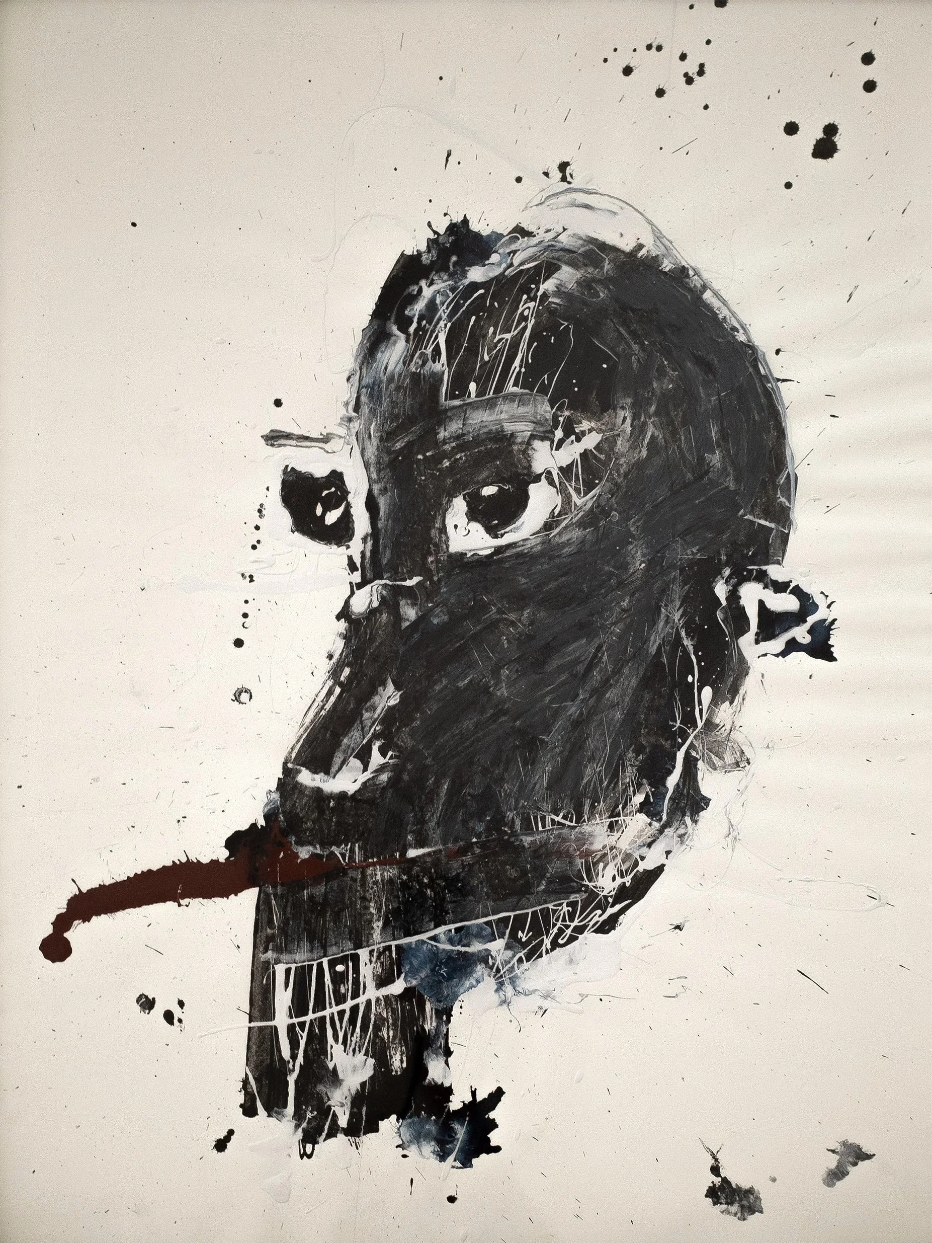 'Razor Face I' | 18" x 24" (45.7cm x 61cm) | Gesso, Ink, Pastel, Razor Blade on Paper | c.2016