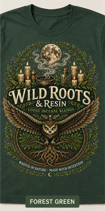 Wild Roots & Resin T-Shirt - Forrest Green