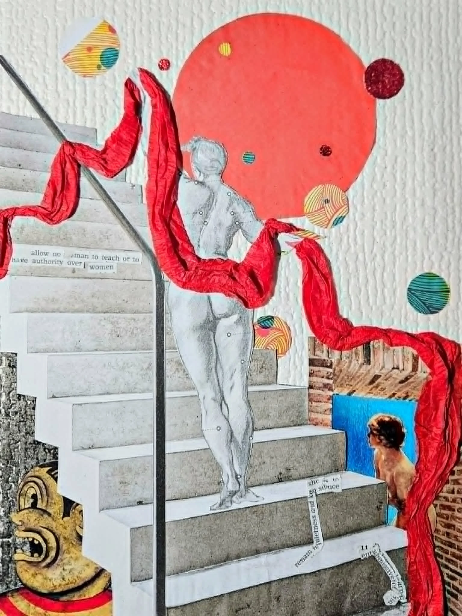 Draped in Red
12x14 collage

Foundations Exhibition. Annex Gallery. Columbus State Community College. Delaware, OH. 2025
(acquired for permanent collection)