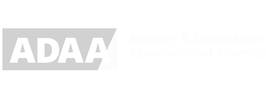 Logo of Anxiety & Depression Association of America, with the acronym ADAA in large white letters on a gray background and the full name and tagline in black text to the right.