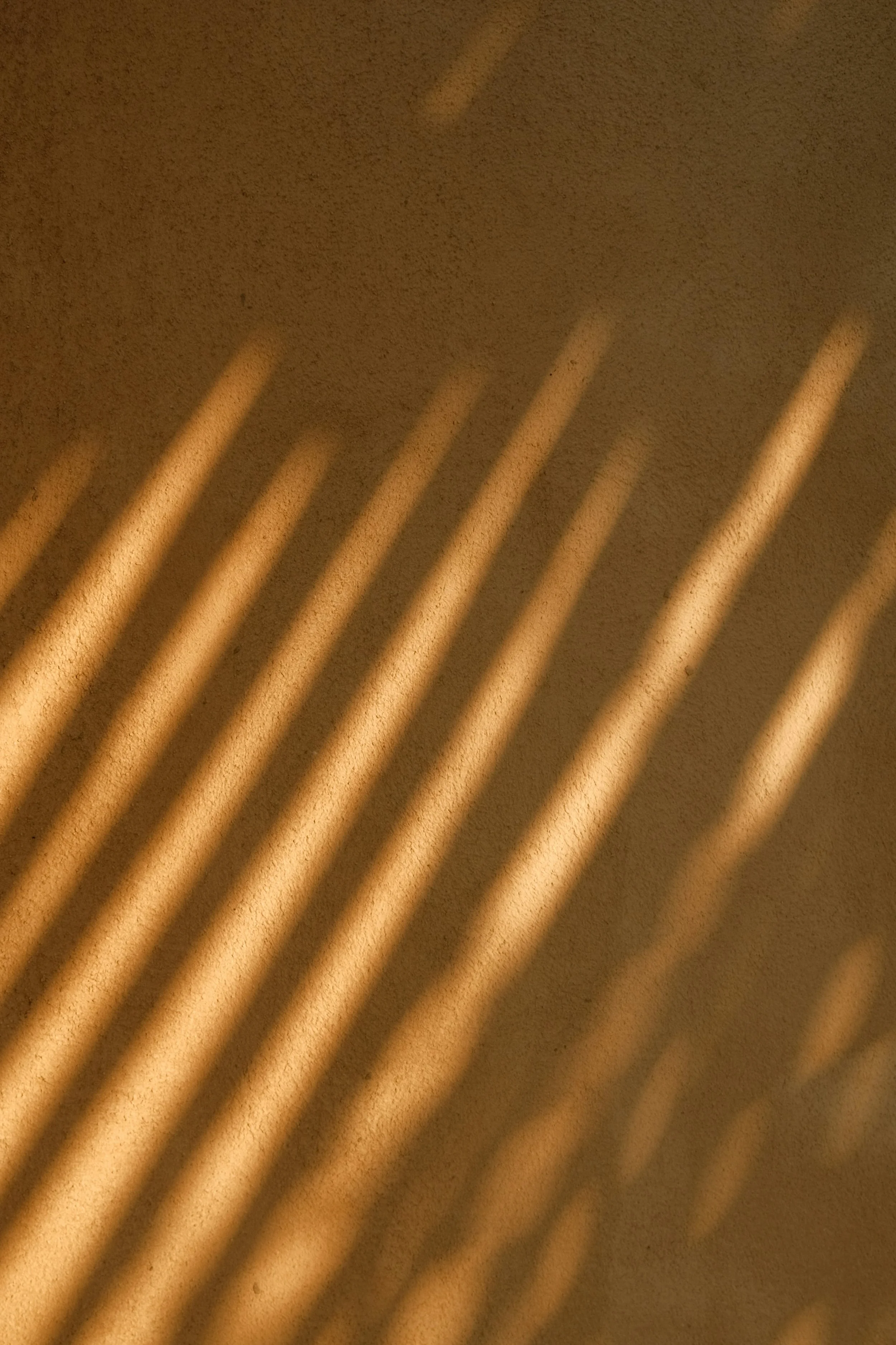 Sunlight casting diagonal shadow lines on a textured ceiling.