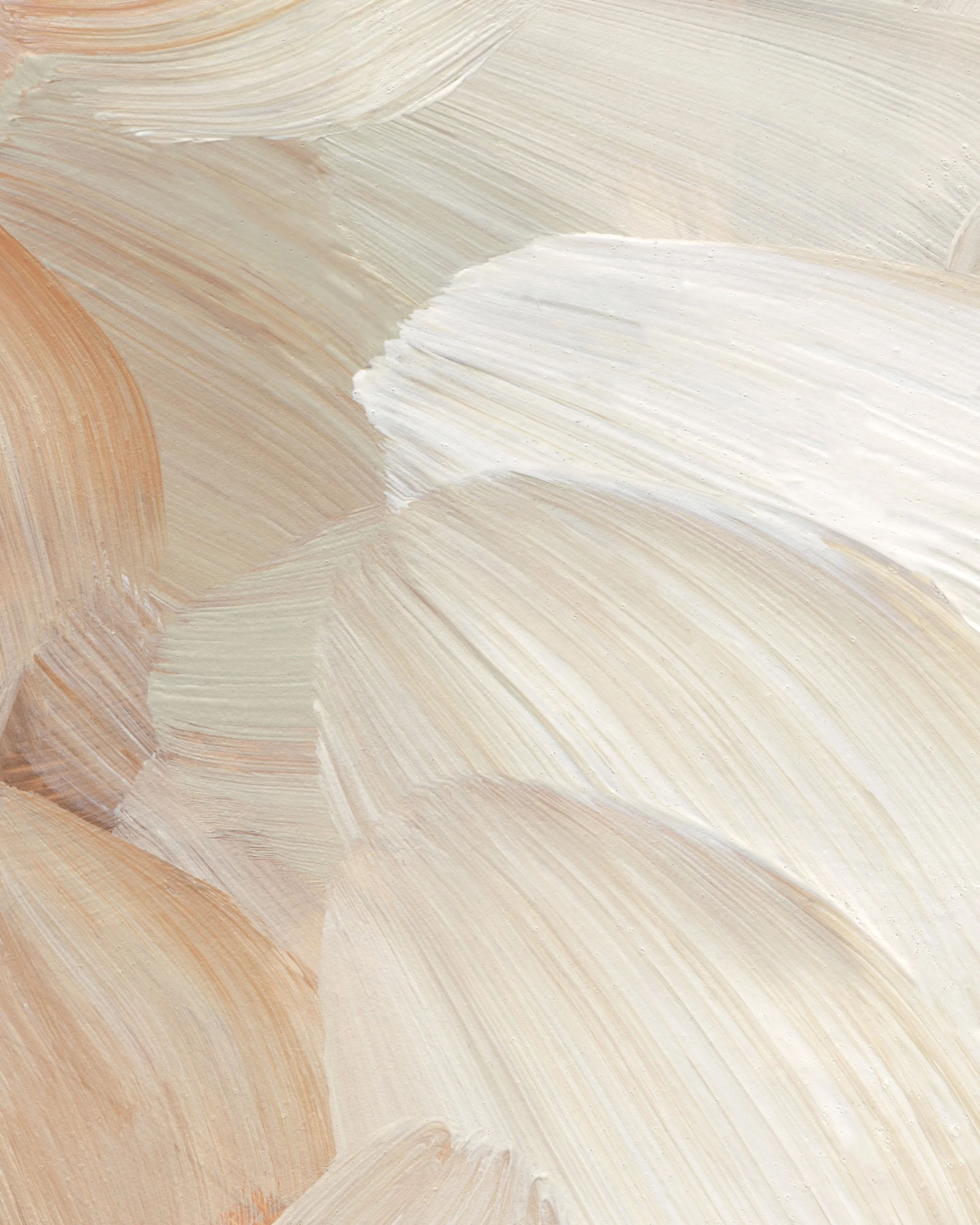 A close-up of a textured abstract painting with brushstrokes in various shades of beige, cream, and light brown.