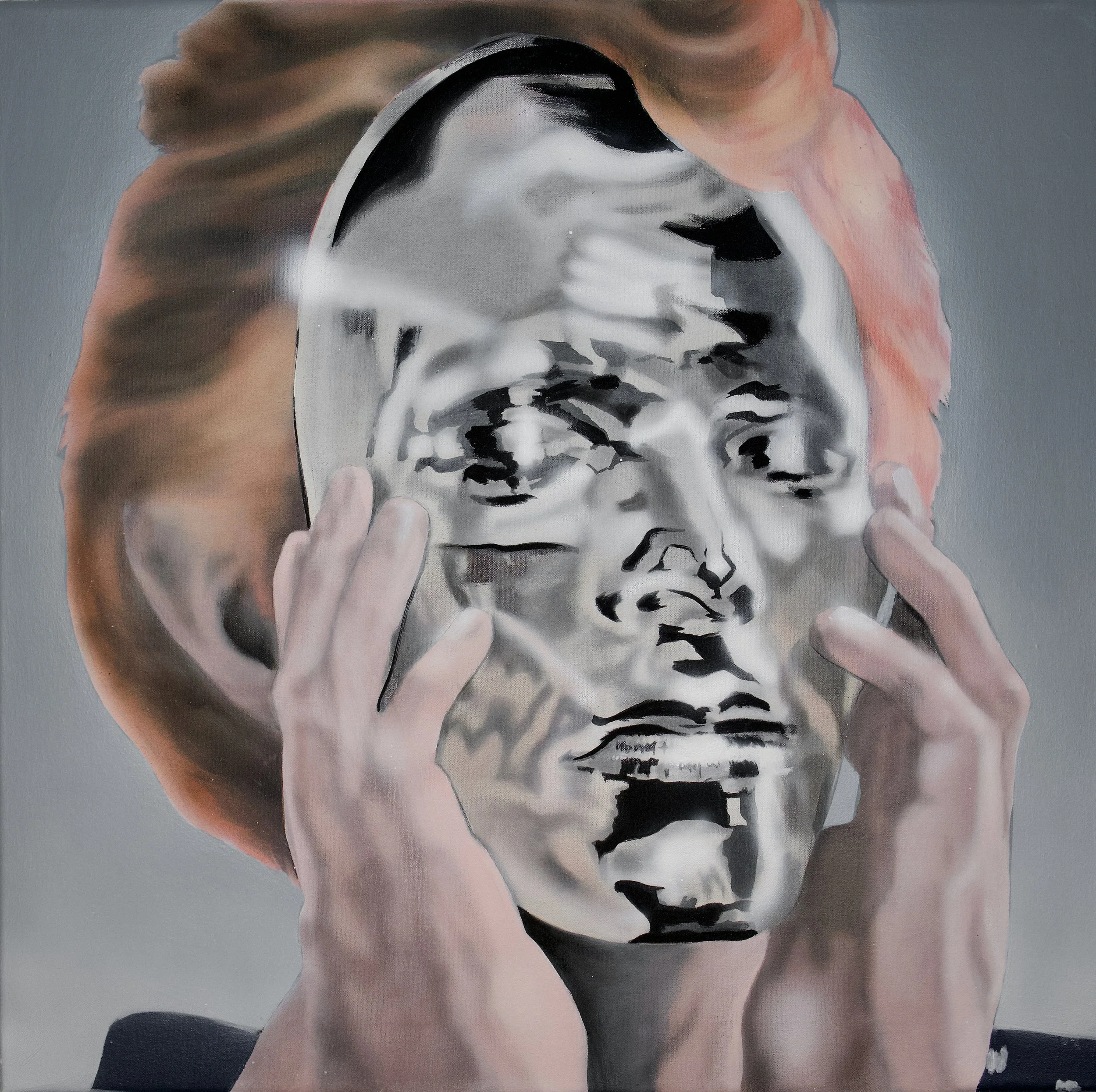 Behind The Mask - 24 x 24 x 0.75 inches / 61 x 61 x 2 centimetres - oil, acrylic and airbrush on canvas - 2026 