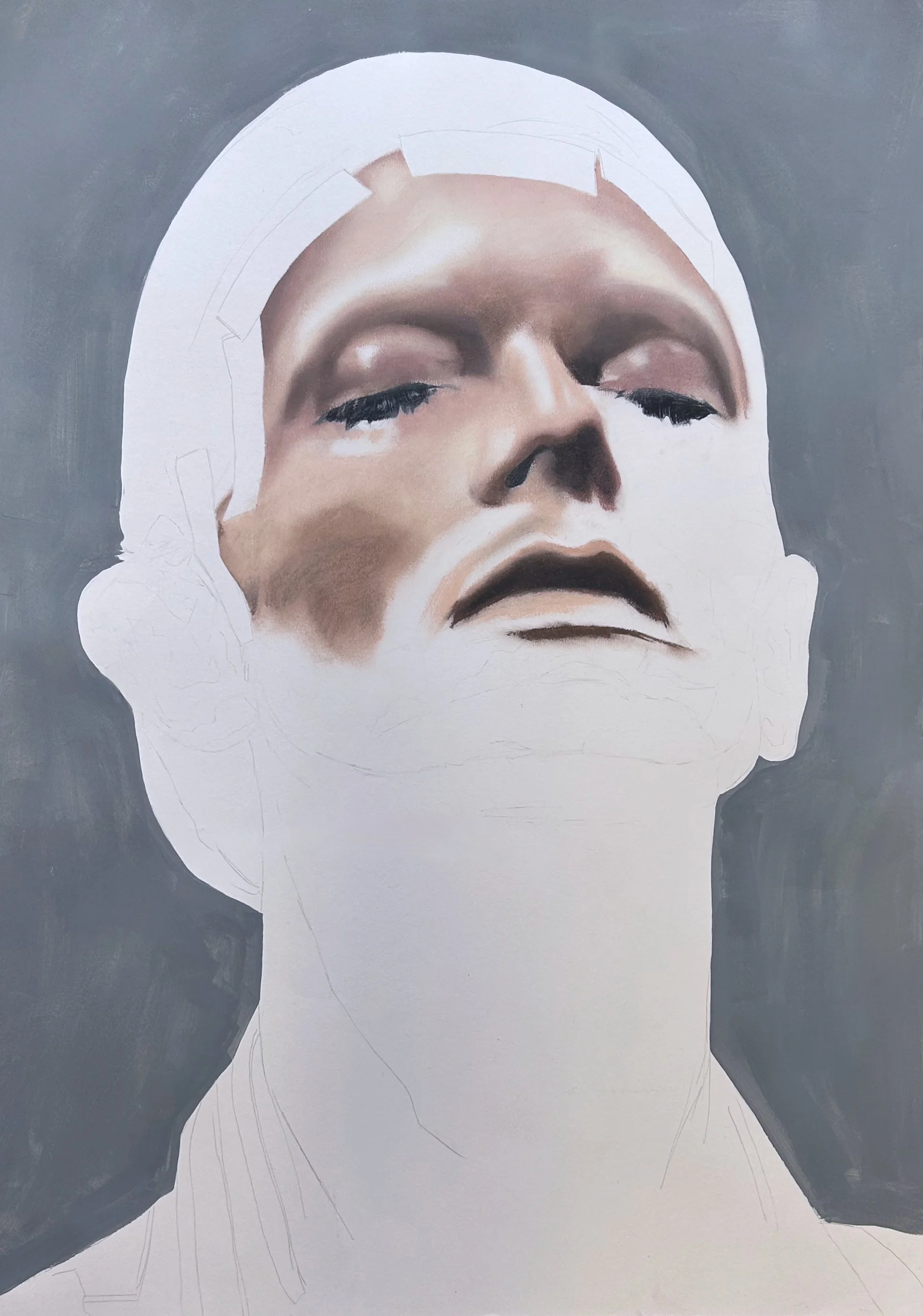 Head Of DB (unfinished) - 33 x 23.5 inches / 84 x 56 centimetres - acrylic and oil on Fabriano paper - 2024
SOLD