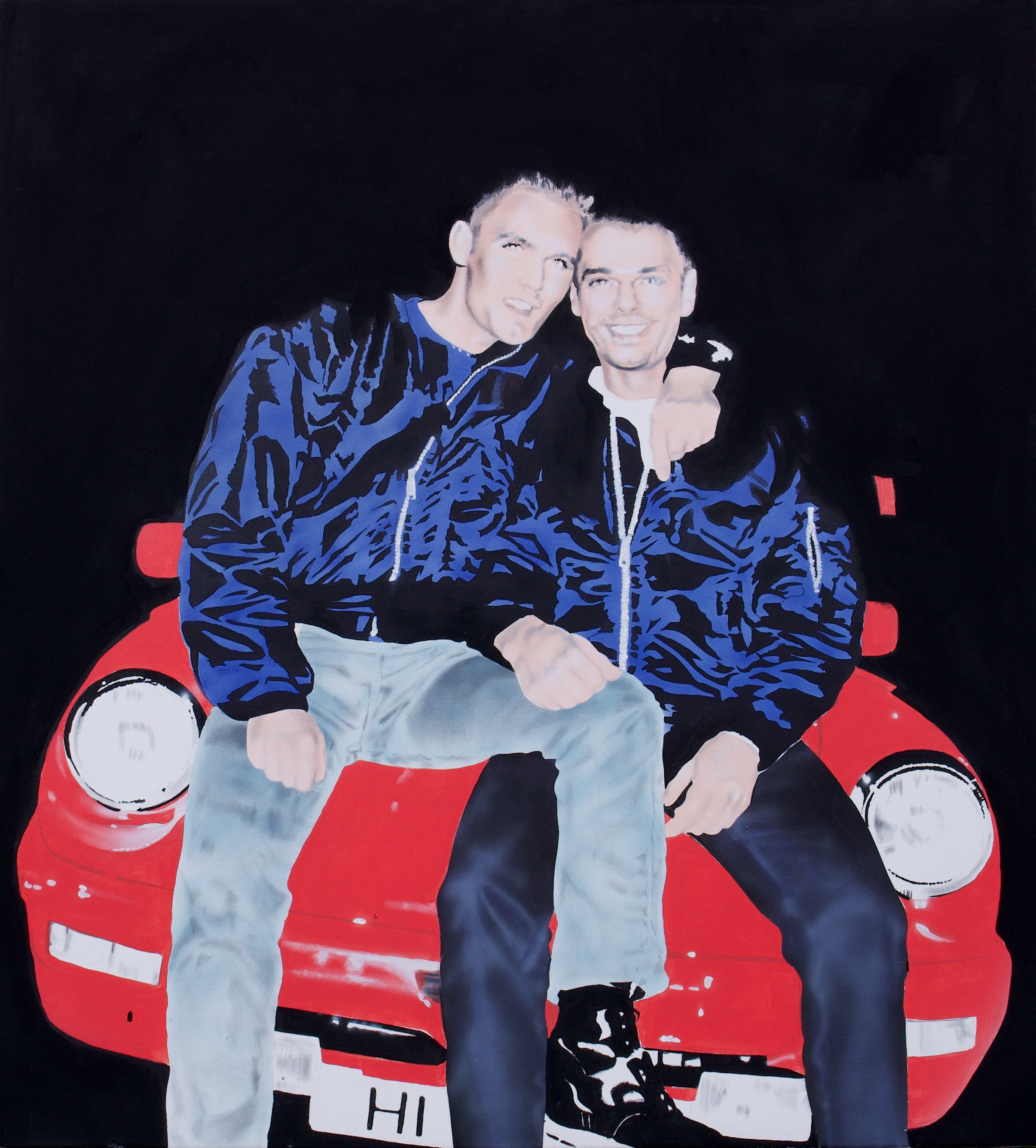 Hi-Dave & Guy In Outta Space - 
44.5 x 40 x 0.75 inches / 113 x 102 x 2 centimetres - acrylic, oil and airbrush on canvas - 2026