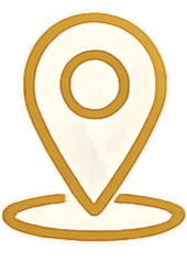 A gold and white map location pin icon.