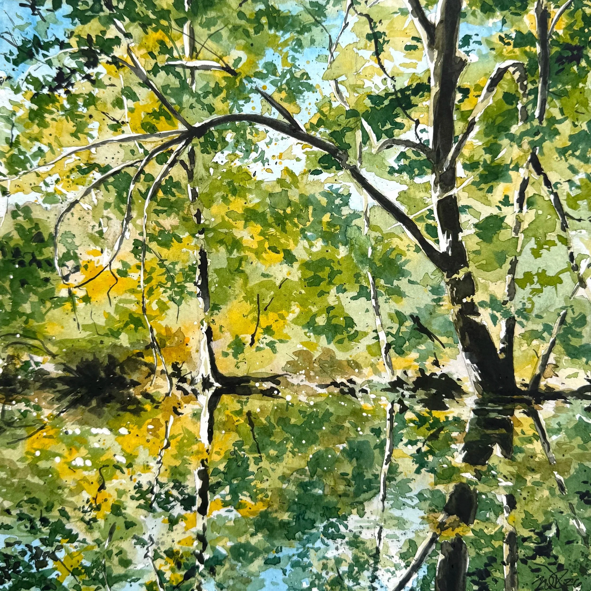 "Reflective Oak" — watercolor on paper, 2026