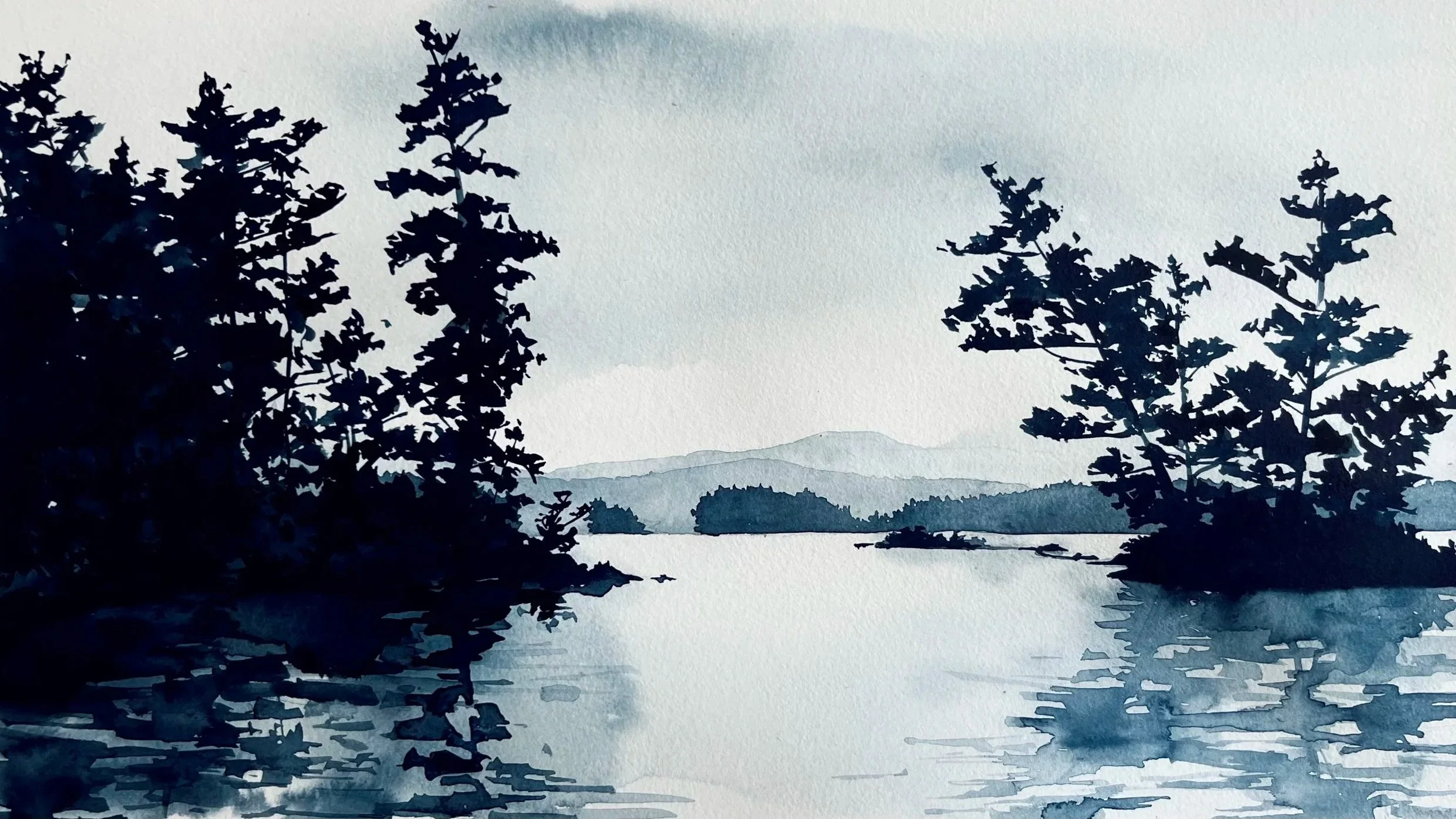 "Squam Lake" — commission, watercolor on paper, 2025