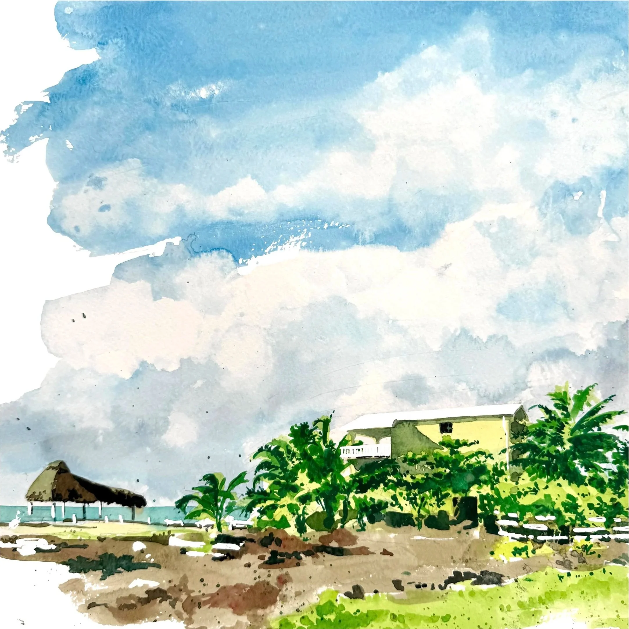 "Belizean Home" — watercolor on paper, 2026 (available)