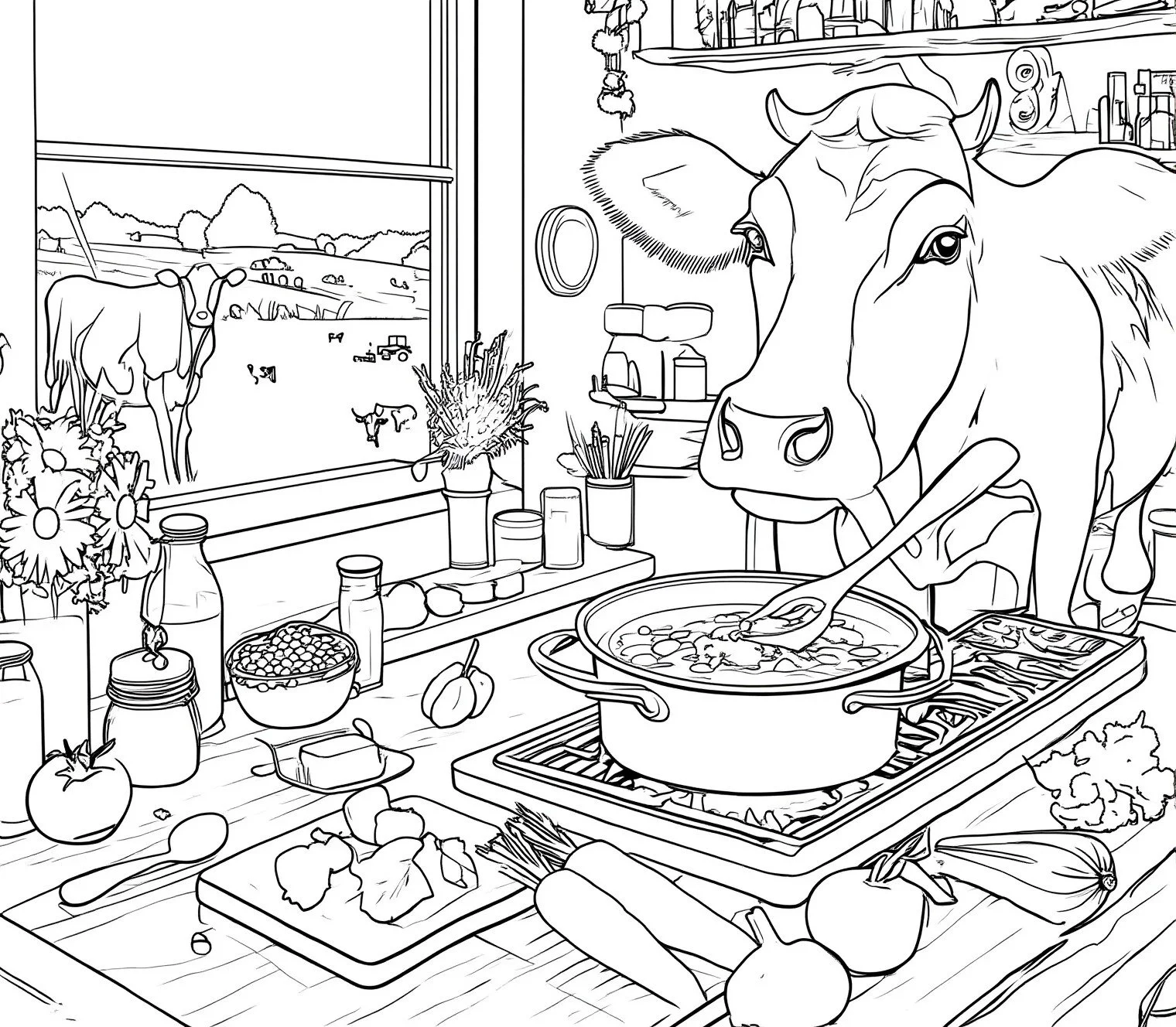 Cow cooking in a kitchen