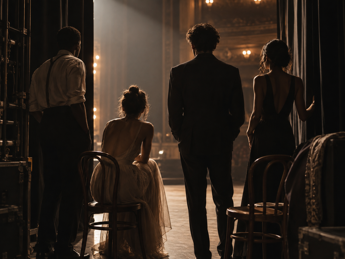 Ensemble of performers waiting in the wings