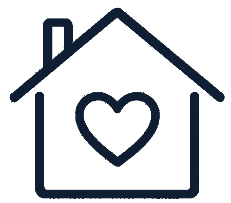 Outline of a house with a heart inside it.