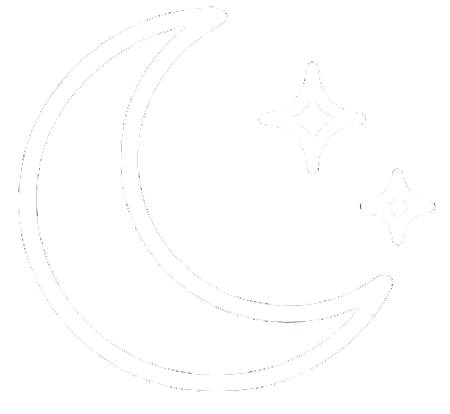 Illustration of a crescent moon and three stars on a gradient background.