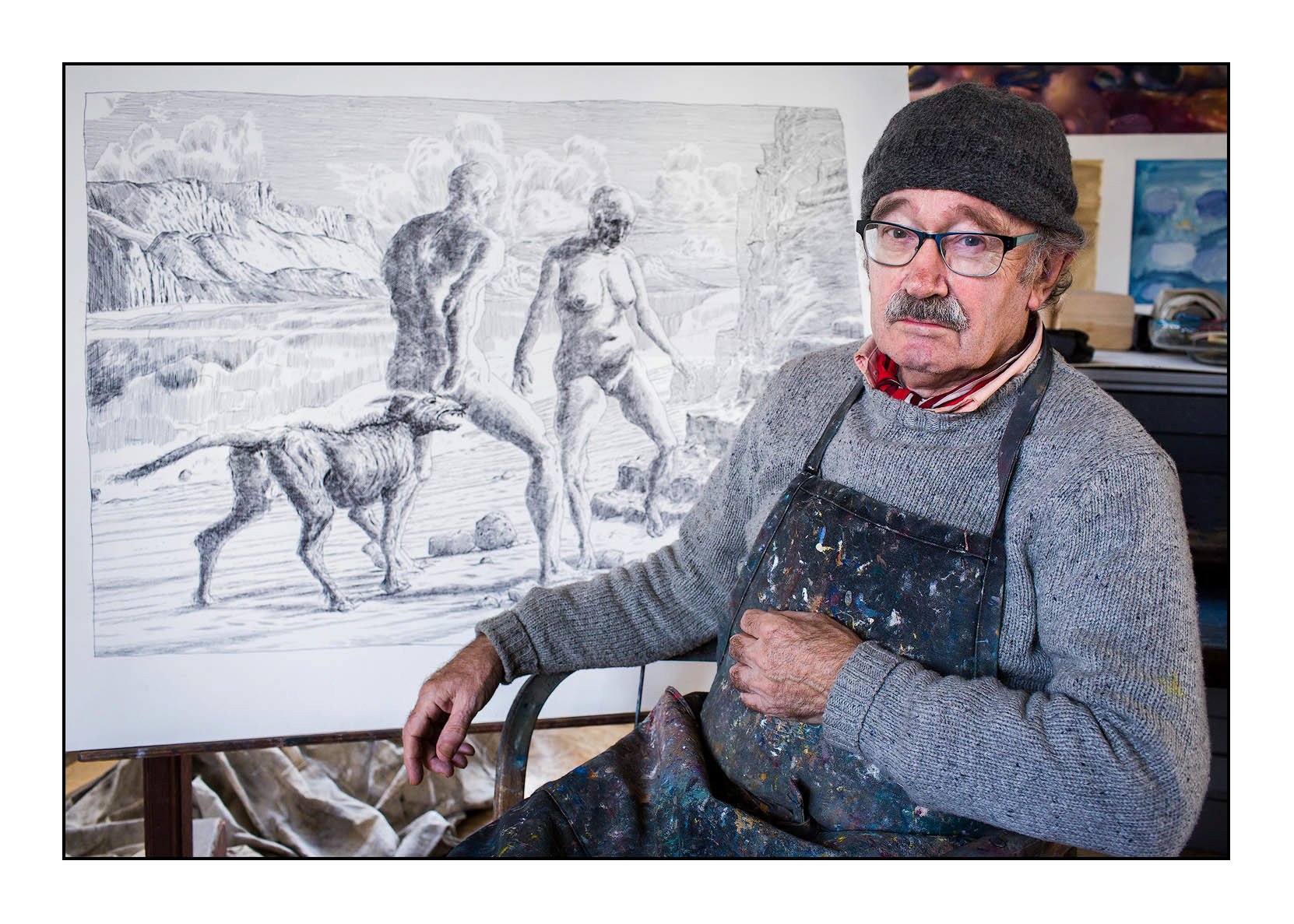 Henk Pander with Drawing, Portland, Oregon,  2015