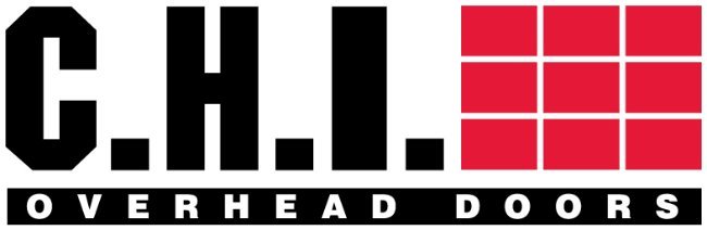 C.H.I. Overhead Doors logo with black text and red overhead garage doors graphic.