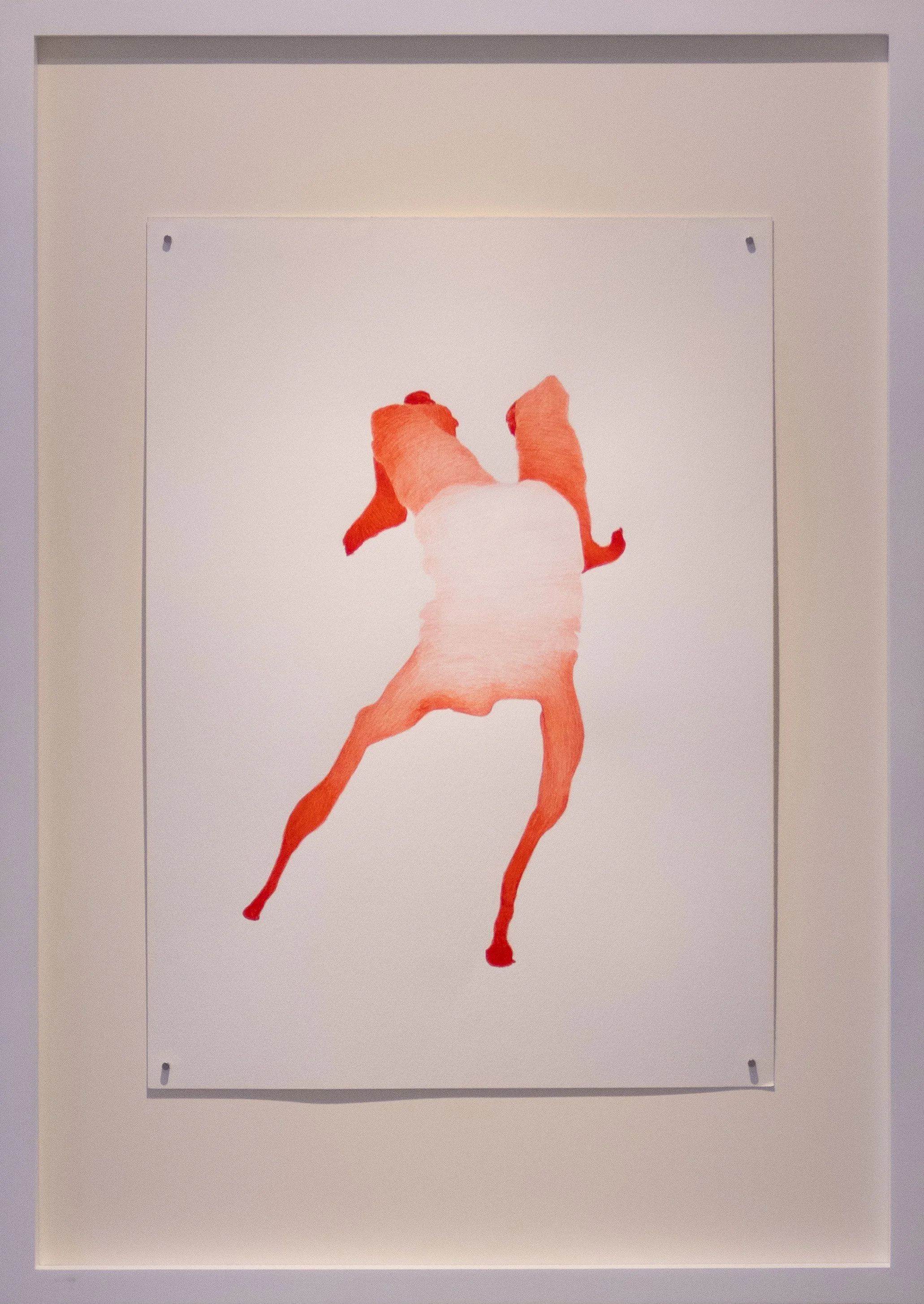 A watercolor painting that resembles a body or bodies, painted in red and orange shades on a white background.