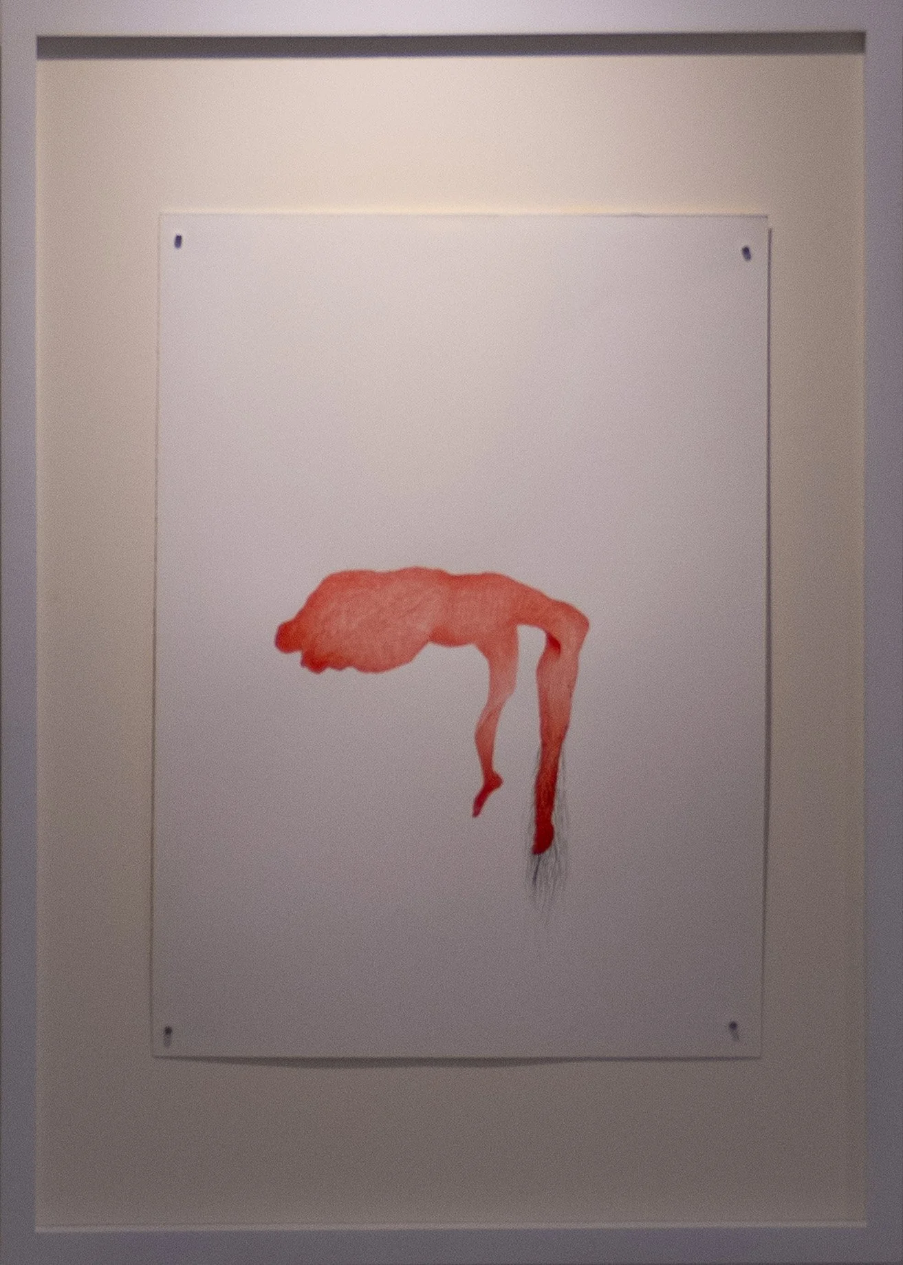 A watercolor painting that resembles a body or bodies, painted in red and orange shades on a white background.
