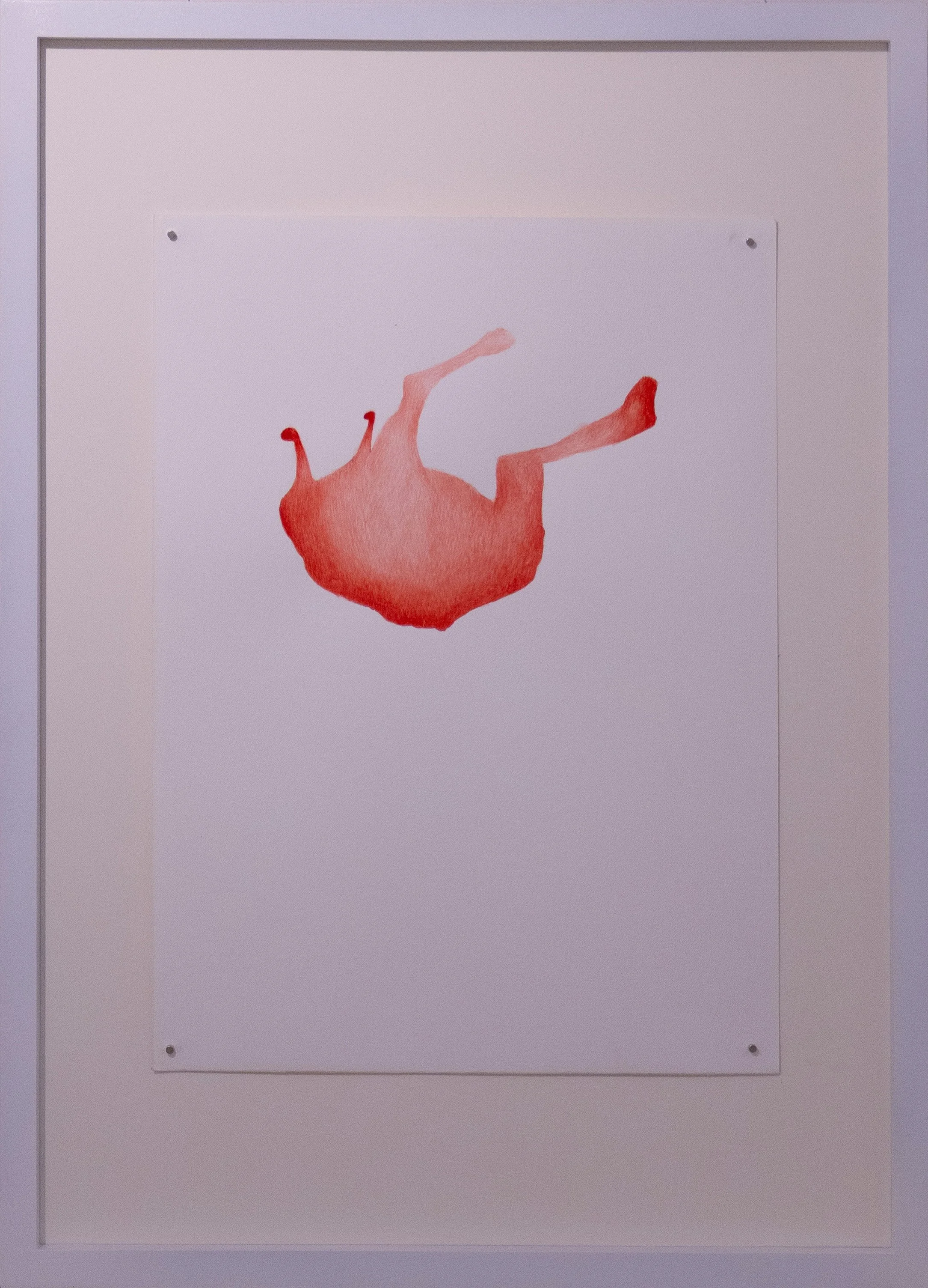 A watercolor painting that resembles a body or bodies, painted in red and orange shades on a white background.
