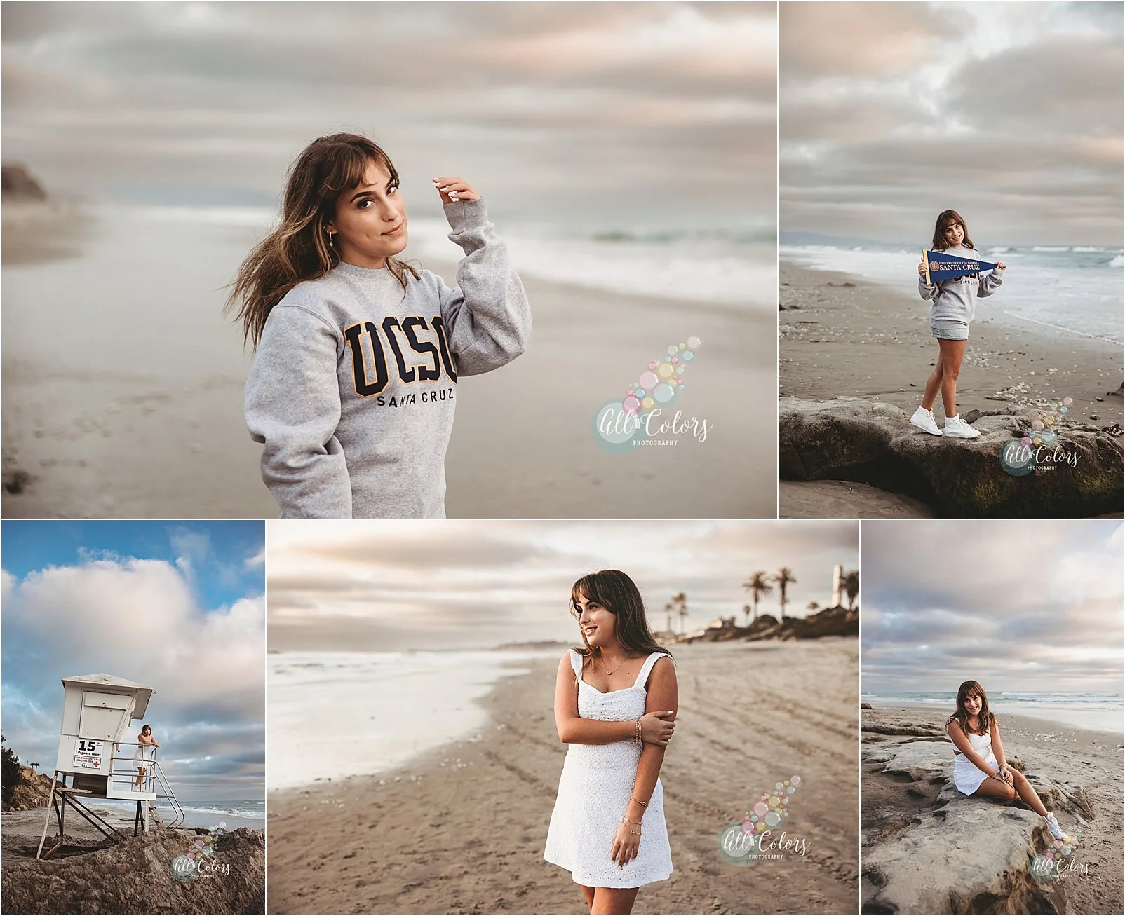 High Senior photos at the beach announcing admission to UC Santa Cruz