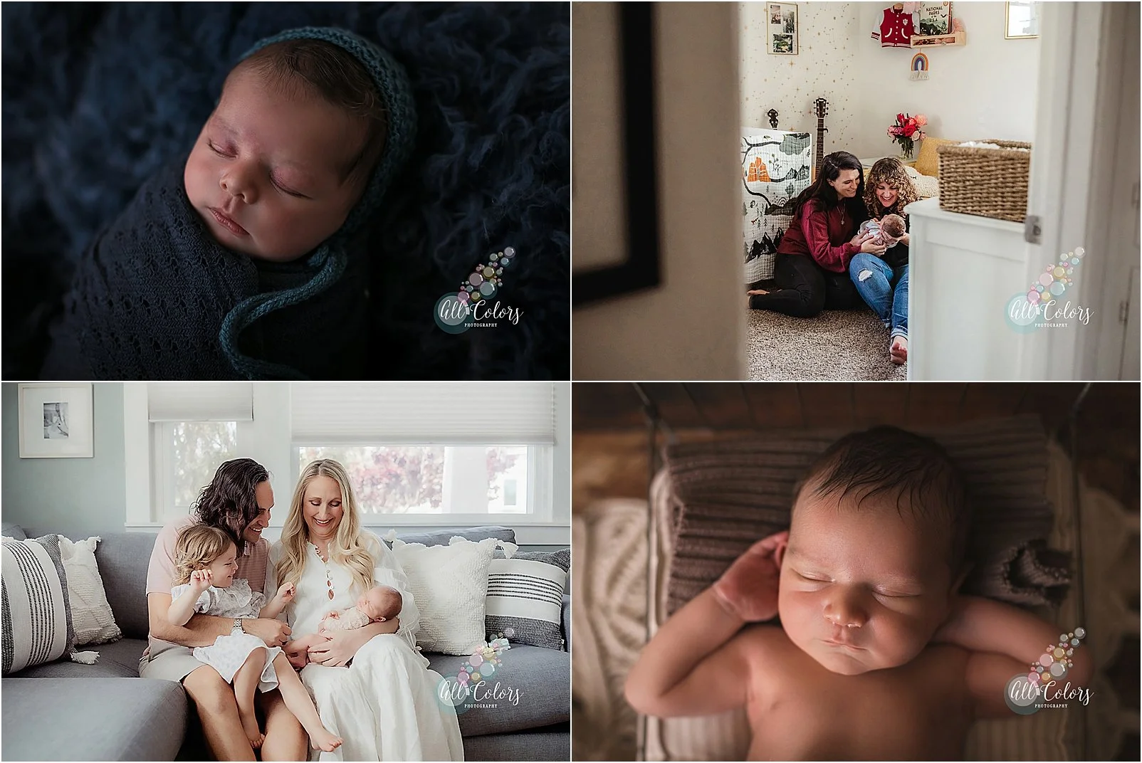 4 different photos of Newborn Photography - Lifestyle and Posed.