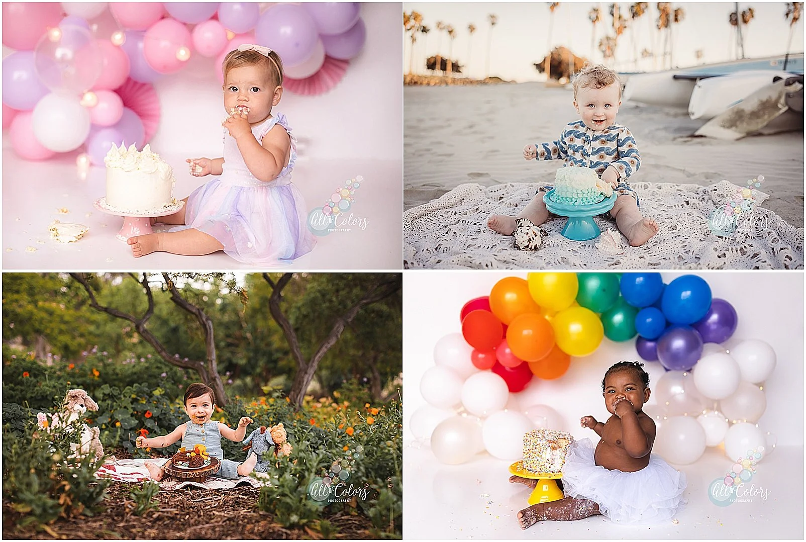 Photos of different babies during their Cake Smash Sessions in San Diego, CA.