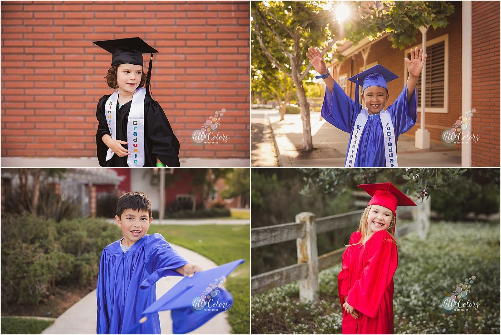 Photos of two boys and two girls who graduated Kindergarten in San Diego, CA.