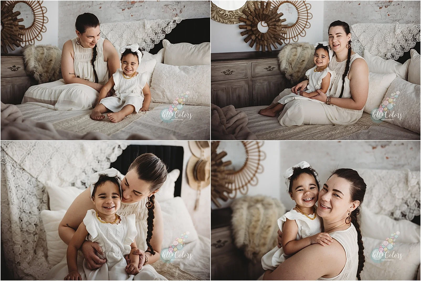 Mom and little daughter playing at home