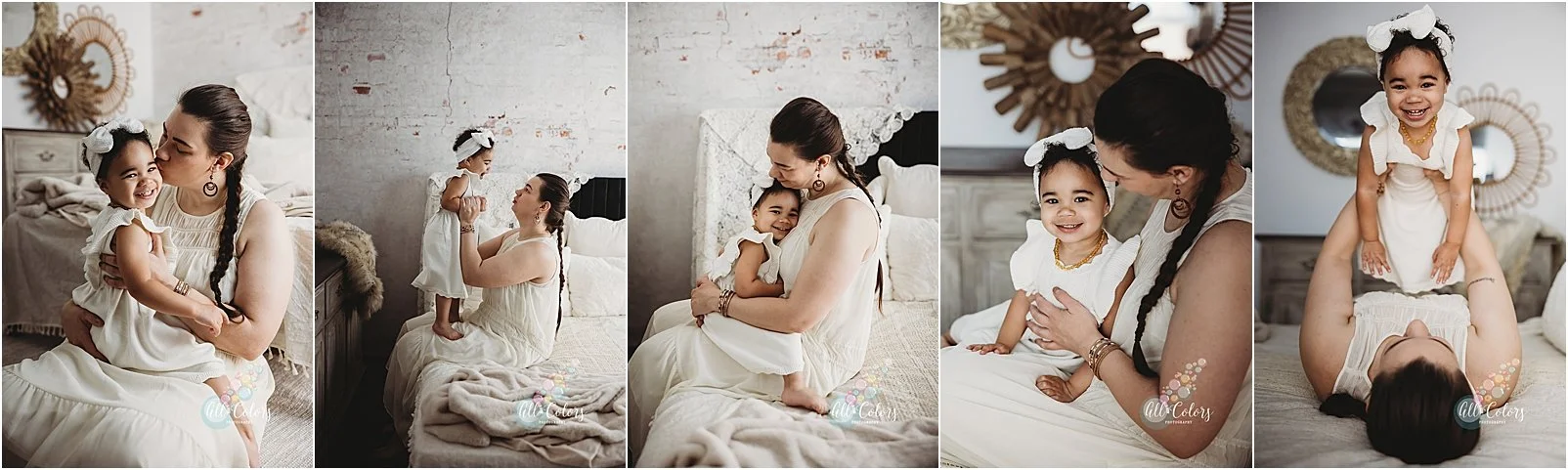 mom and daughter photos in a boho environment