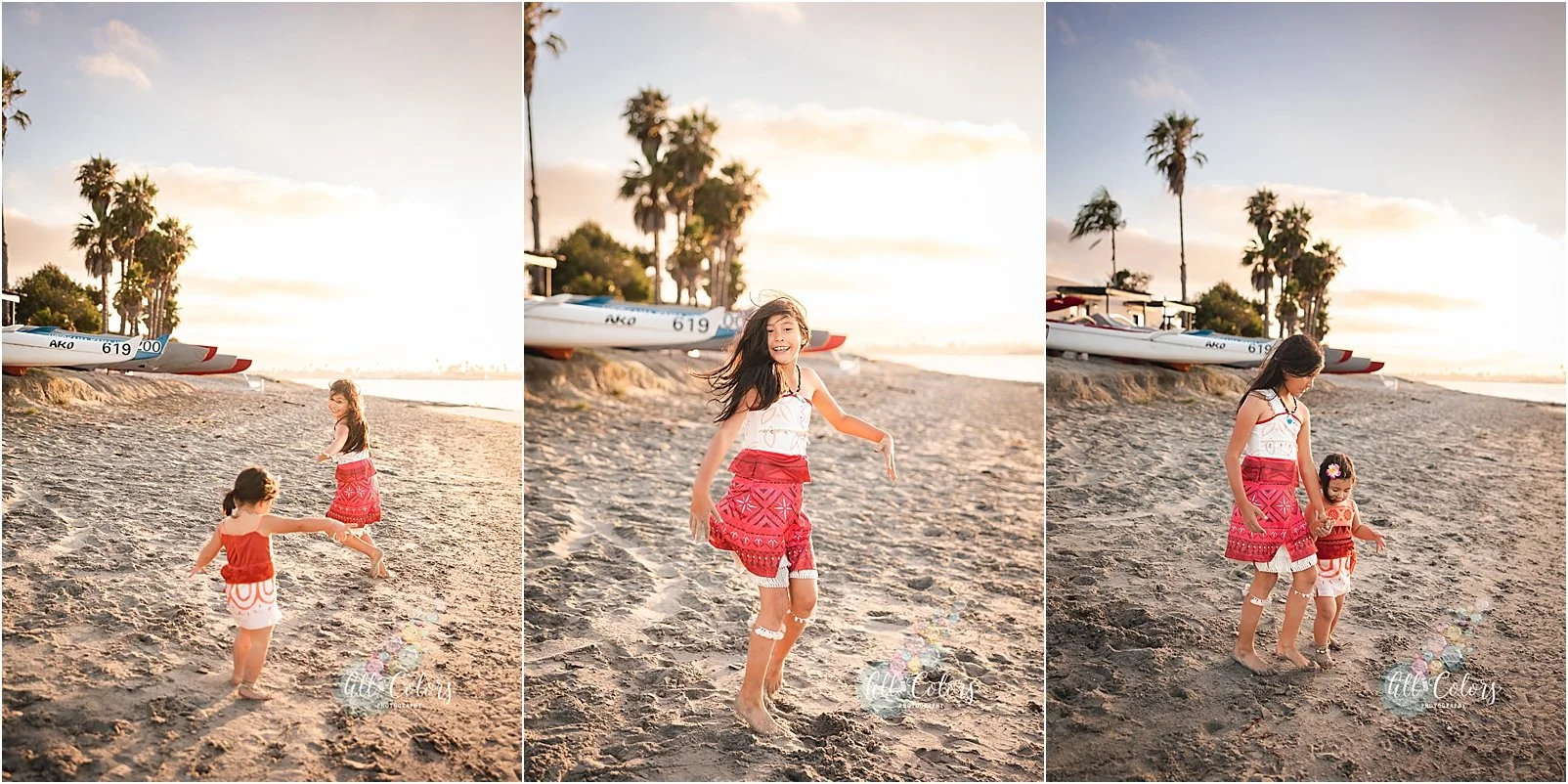 Older and younger sister playing at the beach
