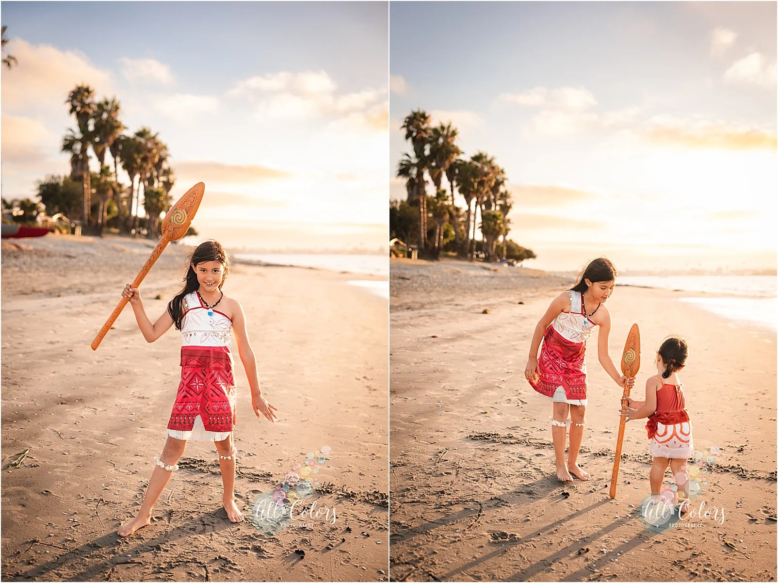 Playful sisters at a San Diego beach.