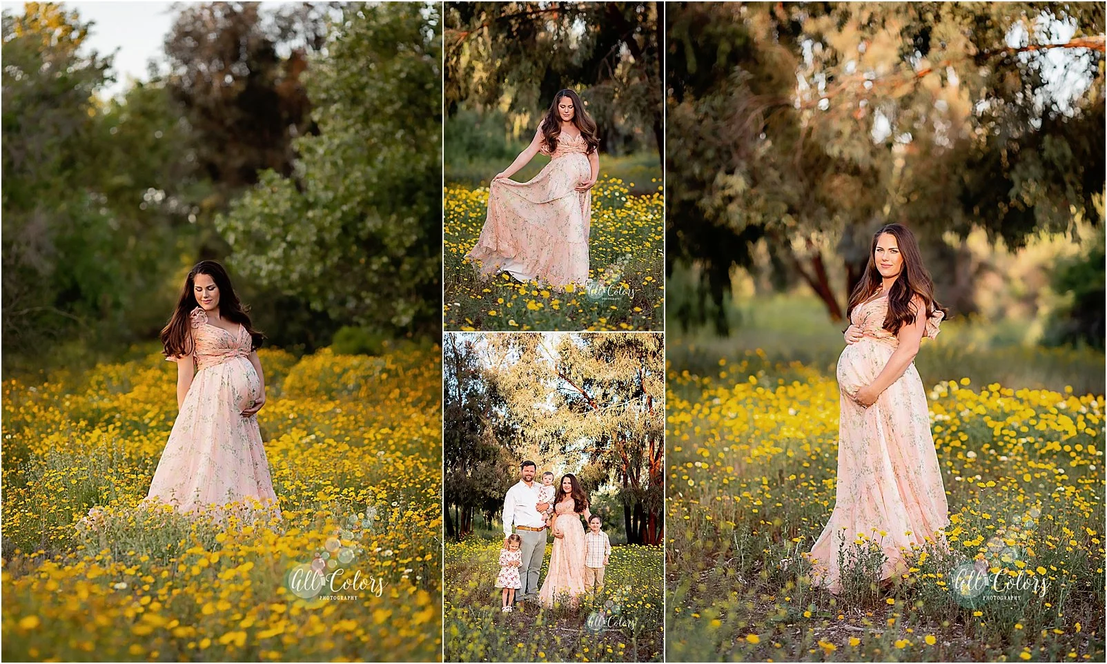 expecting woman on a wildflower field in Southern California