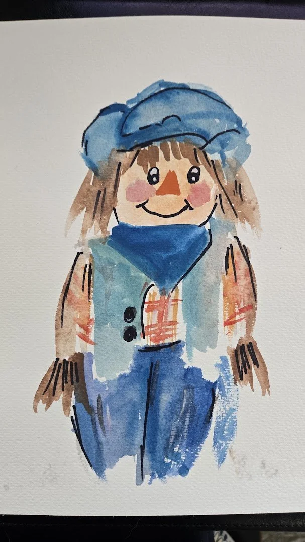 Original Watercolor: Friendly Scarecrow Study (8.5x11)