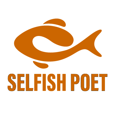 A brown fish-shaped logo above the text 'Selfish Poet' in brown capital letters.