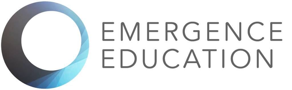 Logo of "Emergence Education", a blue sphere with the word "Emergence Education" written next to it.