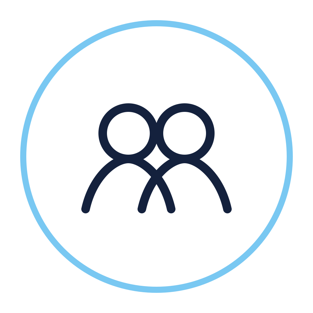Icon of two stylized human figures side by side, representing a group or community.