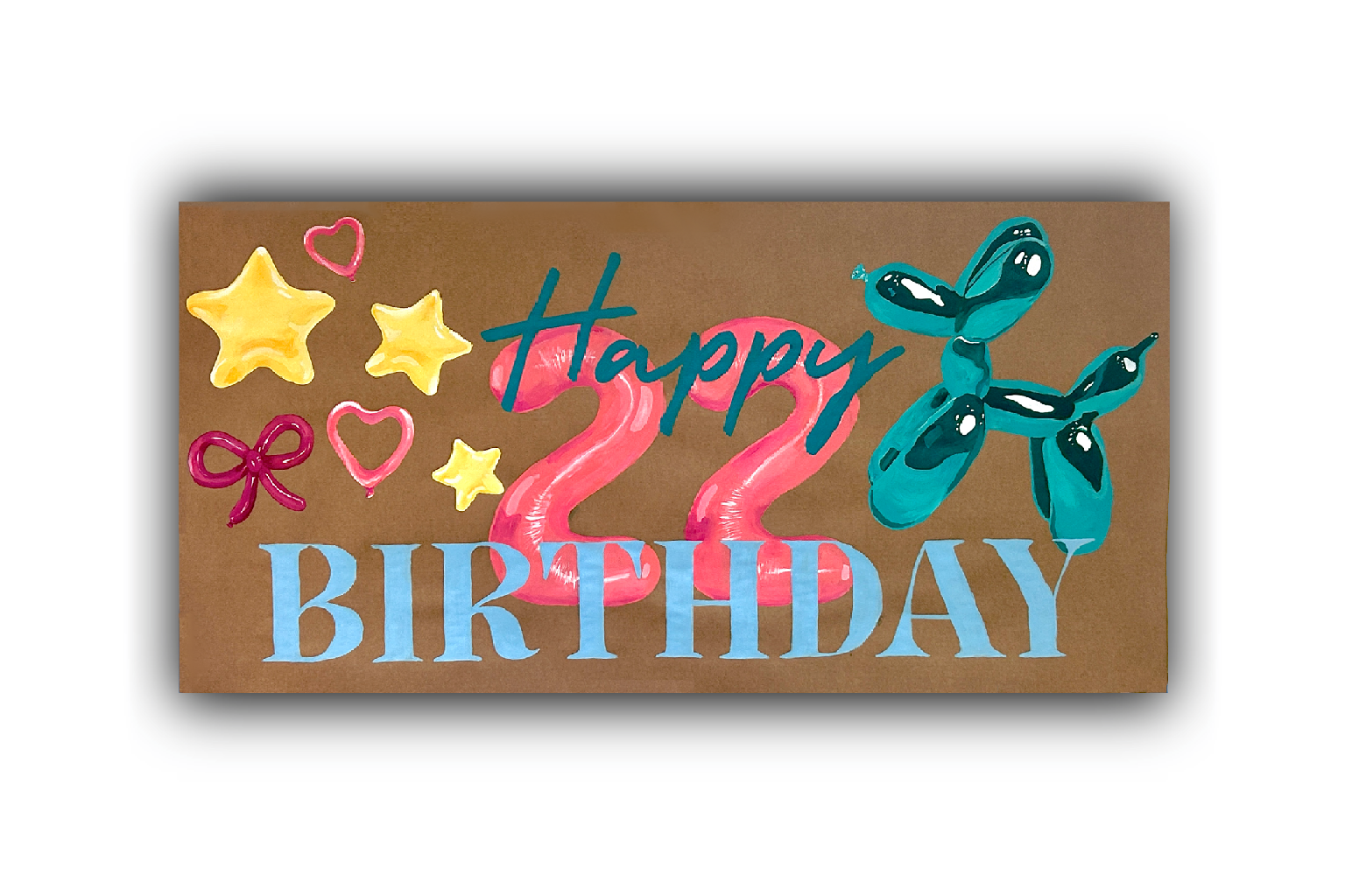 Colorful birthday banner with balloons, stars, hearts, and the words 'Happy 22nd Birthday' written on it.