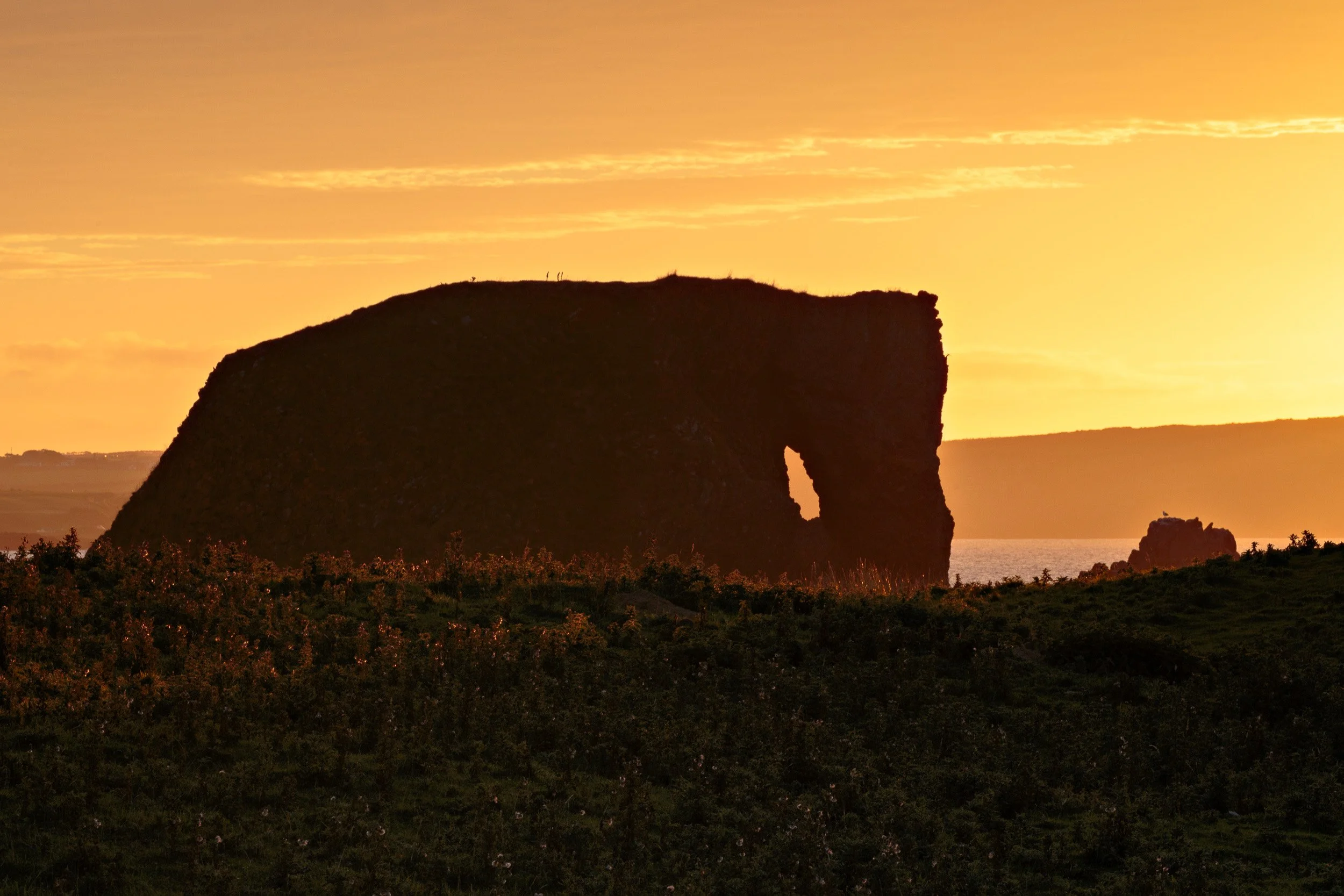 Landscape photograph of the Elephant Rock, Ballintoy, Northern Ireland at sunset.